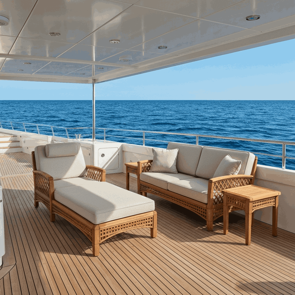 Marine tekne mobilya seti teak tarzı